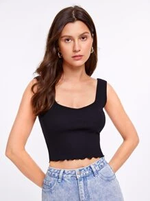 SHEIN Essnce Lettuce Edge Crop Top - Black - View 4