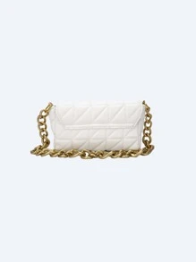 CONTAINEVERY Geometric Quilted Chain Flap Square Bag - White - View 5