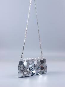 Bolso De Noche De Lentejuelas De Lujo Y Brillo, Bolsa De Cena Glamorosa, Elegante, Exquisita, Elegante, Con Decoración De Lentejuelas Cuadrada De Lujo Silencioso, Bolso De Novia Perfecto Para Bodas, Promociones Y Eventos De Fiesta, Rhinestone Para Fiesta De Chicas, Mujer, Novia, Perfecto Para Fiestas, Cenas/banquetes - Plateado - Ver 5