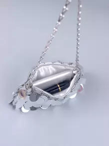 Bolso De Noche De Lentejuelas De Lujo Y Brillo, Bolsa De Cena Glamorosa, Elegante, Exquisita, Elegante, Con Decoración De Lentejuelas Cuadrada De Lujo Silencioso, Bolso De Novia Perfecto Para Bodas, Promociones Y Eventos De Fiesta, Rhinestone Para Fiesta De Chicas, Mujer, Novia, Perfecto Para Fiestas, Cenas/banquetes - Plateado - Ver 4
