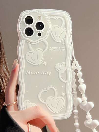 带手机吊饰心形图案透明手机壳带挂绳兼容 iPhone 11、iPhone 13、iPhone 14 Pro Max