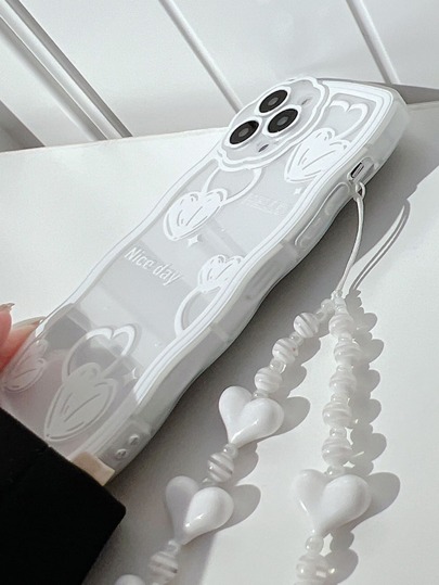 With Phone Charm Heart Pattern Clear Phone Case With Lanyard Compatible With IPhone 11,IPhone 13,IPhone 14 Pro Max