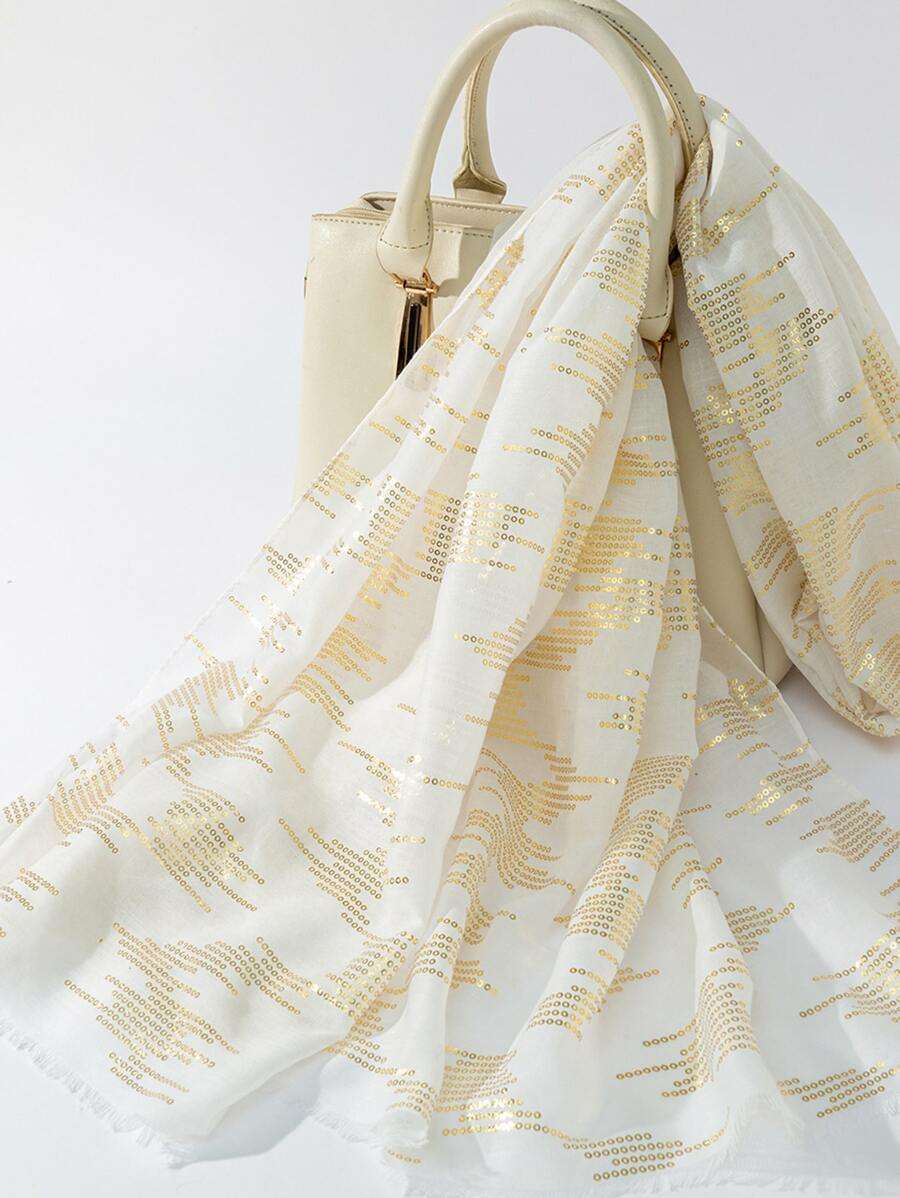 金箔圖案印花圍巾 - 白色 - 查看 1