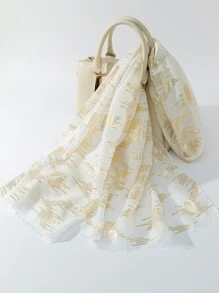 金箔圖案印花圍巾 - 白色 - 查看 3