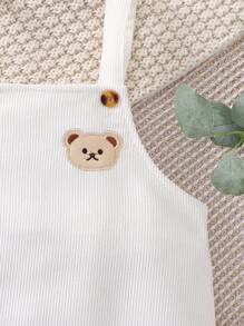 Baby Boy Bear Embroidery Overall Jumpsuit - White - View 4