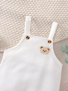 Baby Boy Bear Embroidery Overall Jumpsuit - White - View 5