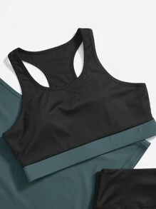 Easithlete Plus Twist Back Tank Top & Colourblock Bra & Leggings Sports Set - Multicolor - View 5