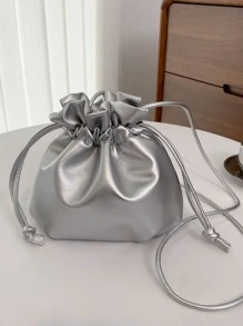 Lightweight,Business Casual Fashionable,Minimalist Metallic Drawstring Design Bucket Bag For Teen Girls Women College Students,Rookies & White-collar Workers Perfect for Office,Work ,Business,Commute,Outdoors, Travel, Outings