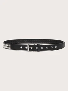 Street Studded Decor Square Buckle Belt Punk Rock Rivet Belt For Jeans Pants,School Halloween - Black - View 2