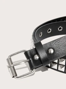Street Studded Decor Square Buckle Belt Punk Rock Rivet Belt For Jeans Pants,School Halloween - Black - View 3