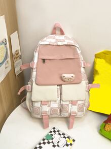 Cartoon & Slogan Graphic Functional Backpack With Bag Charm - Multicolor - View 2