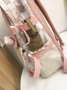 Cartoon & Slogan Graphic Functional Backpack With Bag Charm - Multicolor - View 4