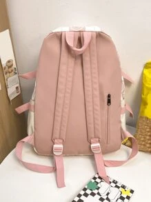 Cartoon & Slogan Graphic Functional Backpack With Bag Charm - Multicolor - View 5