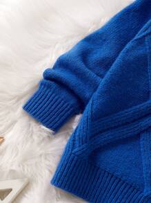 SHEIN Toddler Boys Solid Textured Knit Jumper - Blue - View 3