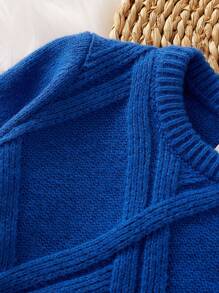 SHEIN Toddler Boys Solid Textured Knit Jumper - Blue - View 4