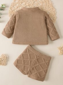 Bebé Cárdigan con botón delantero & Shorts tejidos - Marrón - Ver 2