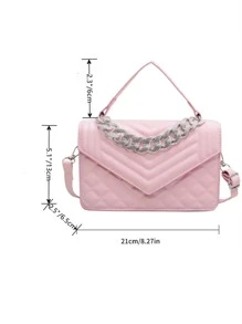 鋸齒紋和幾何衍縫鏈條裝飾方包 - 粉色 - 查看 3