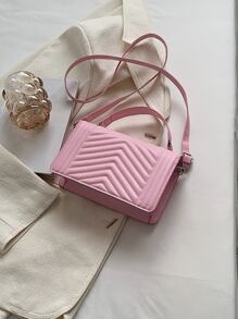 鋸齒紋和幾何衍縫鏈條裝飾方包 - 粉色 - 查看 5