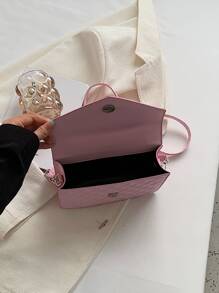 鋸齒紋和幾何衍縫鏈條裝飾方包 - 粉色 - 查看 6