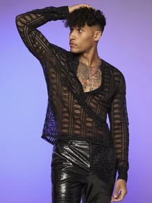 FeverCity Men Hollow Out Tee - Black - View 6