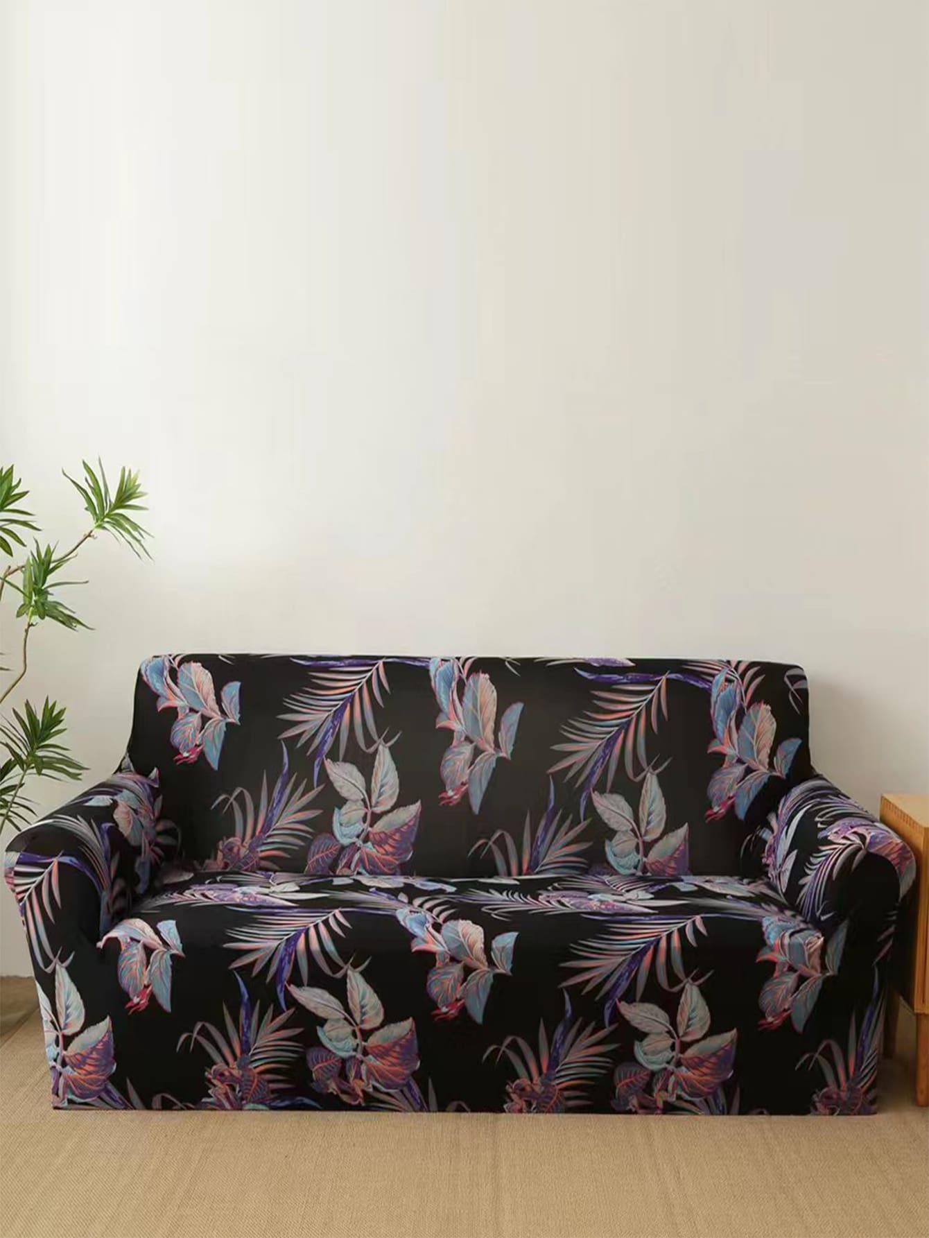 1pc Tropical Print Stretchy Sofa Slipcover - Multicolor - View 1