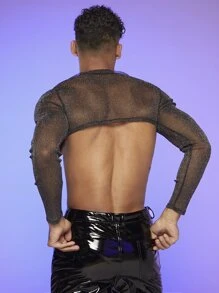 FeverCity Men Sheer Round Neck Tee - Black - View 2