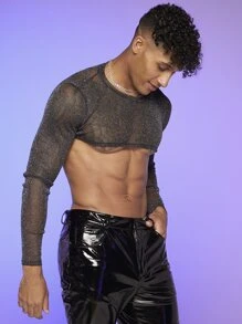 FeverCity Men Sheer Round Neck Tee - Black - View 5