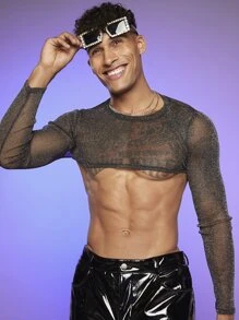 FeverCity Men Sheer Round Neck Tee - Black - View 6