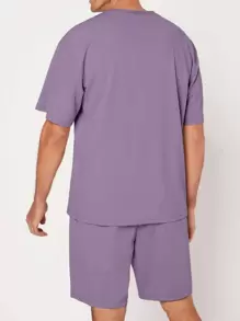 Manfinity Hypemode Men Letter Graphic Tee & Drawstring Waist Shorts - Mauve Purple - View 2