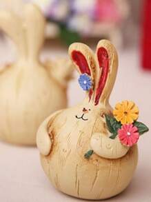 2pcs Cartoon Rabbit Decoration Craft, Cute Small Art Decoration, Polyresin Ornament For Home Decor - Multicolor - View 4