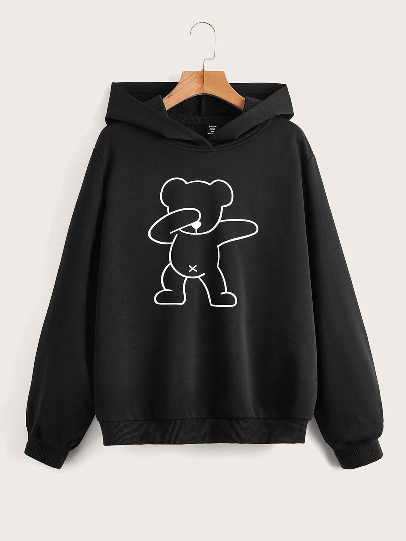 SHEIN EZwear Plus Size Bear Print Sweatshirt - Black - View 1