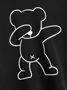 SHEIN EZwear Plus Size Bear Print Sweatshirt - Black - View 4