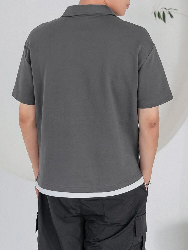 Men Contrast Trim Split Polo Shirt Business Attire