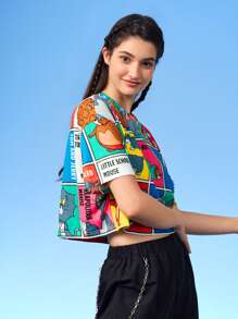 TOM & JERRY X SHEIN Cartoon Graphic Drop Shoulder Tee - Multicolor - View 5