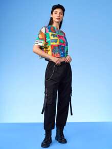 TOM & JERRY X SHEIN Cartoon Graphic Drop Shoulder Tee - Multicolor - View 6