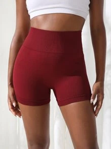 Seamluxe SHEIN Sport Solid Wideband Waist Sports Shorts For Chinese New YearWomen Sweat Short, Gym Short, Biker Short