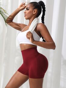 Seamluxe SHEIN Sport Solid Wideband Waist Sports Shorts For Chinese New YearWomen Sweat Short, Gym Short, Biker Short