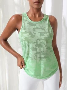 迷彩印花後鏤空運動背心 - 薄荷綠 - 查看 2