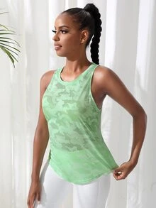 迷彩印花後鏤空運動背心 - 薄荷綠 - 查看 4