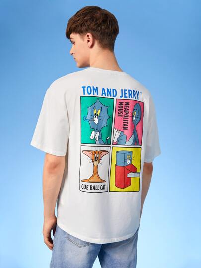 TOM & JERRY X SHEIN Men Cotton Cartoon & Letter Graphic Tee