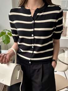 DAZY Cárdigan con botones y rayas, Blusas de manga corta, Ropa de mujer de otoño