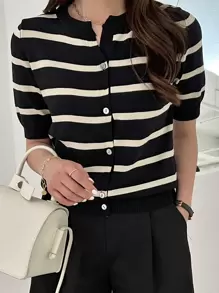 DAZY Cárdigan con botones y rayas, Blusas de manga corta, Ropa de mujer de otoño