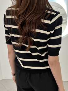 DAZY Cárdigan con botones y rayas, Blusas de manga corta, Ropa de mujer de otoño
