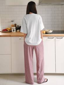 DAZY Letter & Gingham Print Lounge Set - Multicolor - View 2