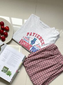 DAZY Letter & Gingham Print Lounge Set - Multicolor - View 3