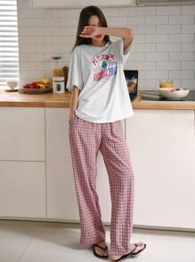 DAZY Letter & Gingham Print Lounge Set - Multicolor - View 5