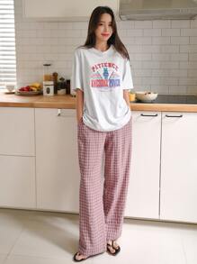 DAZY Letter & Gingham Print Lounge Set - Multicolor - View 6