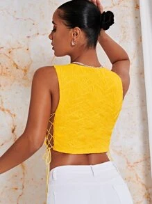 SHEIN BAE Top tank corto con cordón lateral con textura - Amarillo - Ver 2