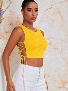 SHEIN BAE Top tank corto con cordón lateral con textura - Amarillo - Ver 4