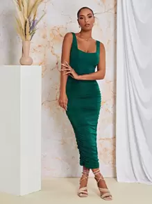 SHEIN BAE Ruched Side Bodycon Dress - Dark Green - View 4